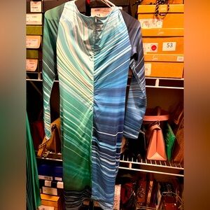 Elegant Blue and Green Striped Dress